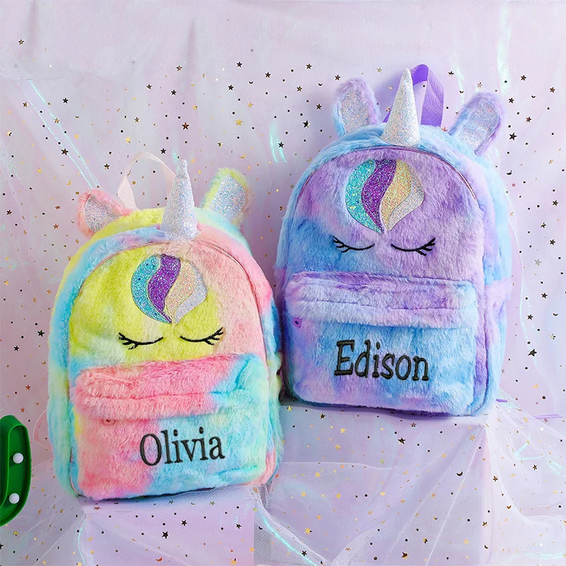 Mochila com nome personalizado para crianças, mochila bonito do unicórnio, mochila do jardim de infância, escola primária