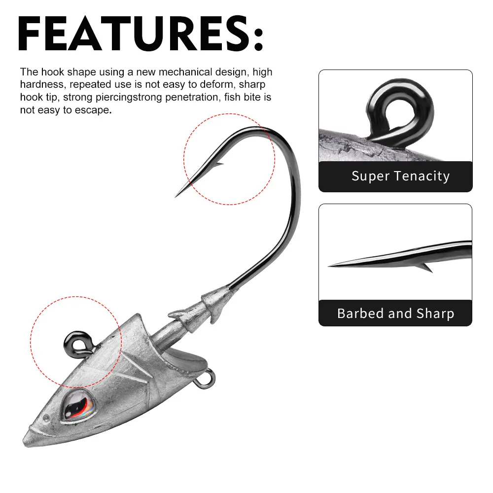 Billings 3D Eyes Jig Head 26-52g Hochkarbon-Stahl Weichköder und Jigköpfe Angelhaken für Swimbait Jig Head Angelhaken – Detail 2
