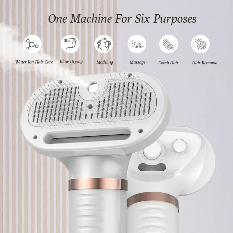 2-in-1 Pet Hair Dryer with Slicker Brush Grooming Tool For Cat Dog Brush Adjustable Temperature Professional Hair Removal Drying