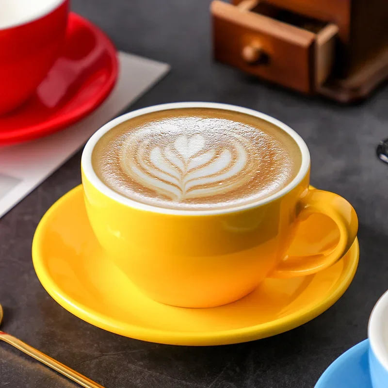 Color Glaze Thickened Ceramic Cappuccino Latte Cup Professional Figured Cup Standard Competition Mouth 250ml Coffee Cup mug