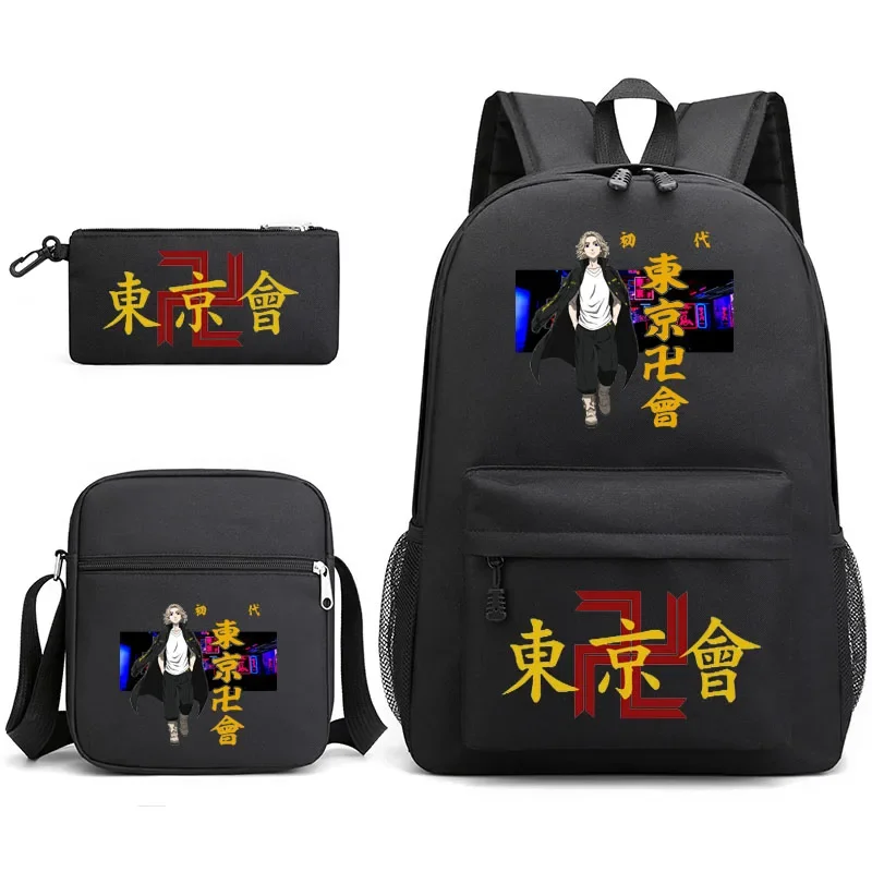 tokyo revengers printed anime backpack teen bag men's laptop bag canvas school bag boys and girls 3 pieces/set of casual backpac