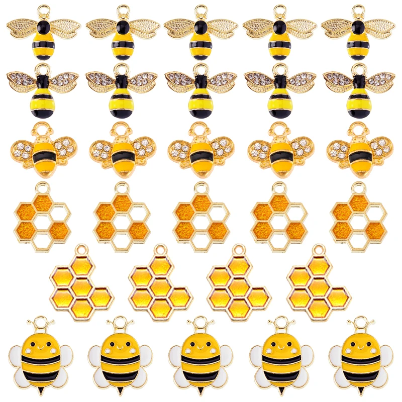 

10Pcs Cute Rhinestone Bee Hive Enamel Alloy Charm for Jewelry Making Earring Pendant Bracelet Necklace Accessories Diy Findings