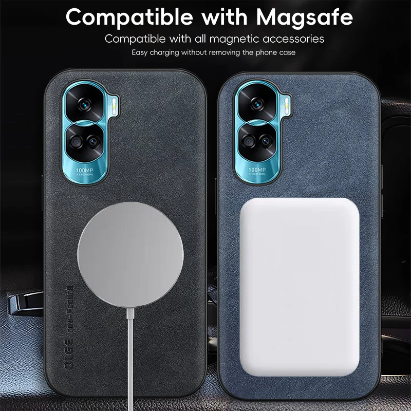 Magnetic Retro Leather Soft Case For Honor 90 Lite Honor90 Lite 5G Wireless Charging Phone Case Cover