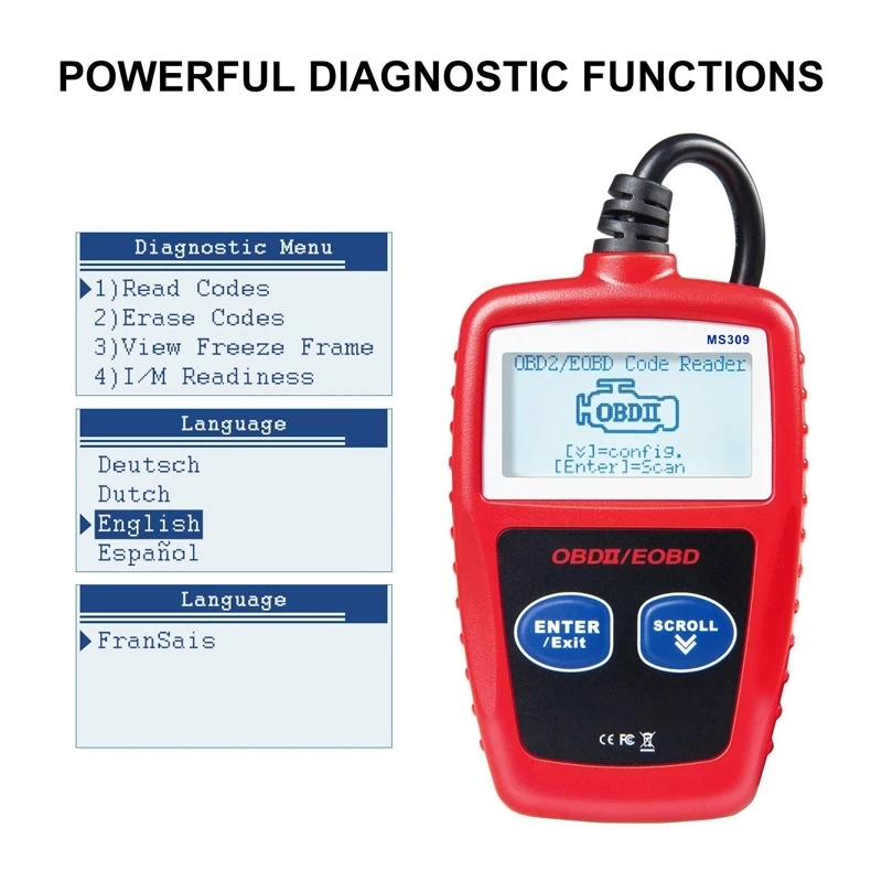 new MS309 Display OBD Car Adapter Diagnostic Connector Car Tester Motorcycle OBD2 Scanner OBD2 Code Reader Car Auto Diagnostic T
