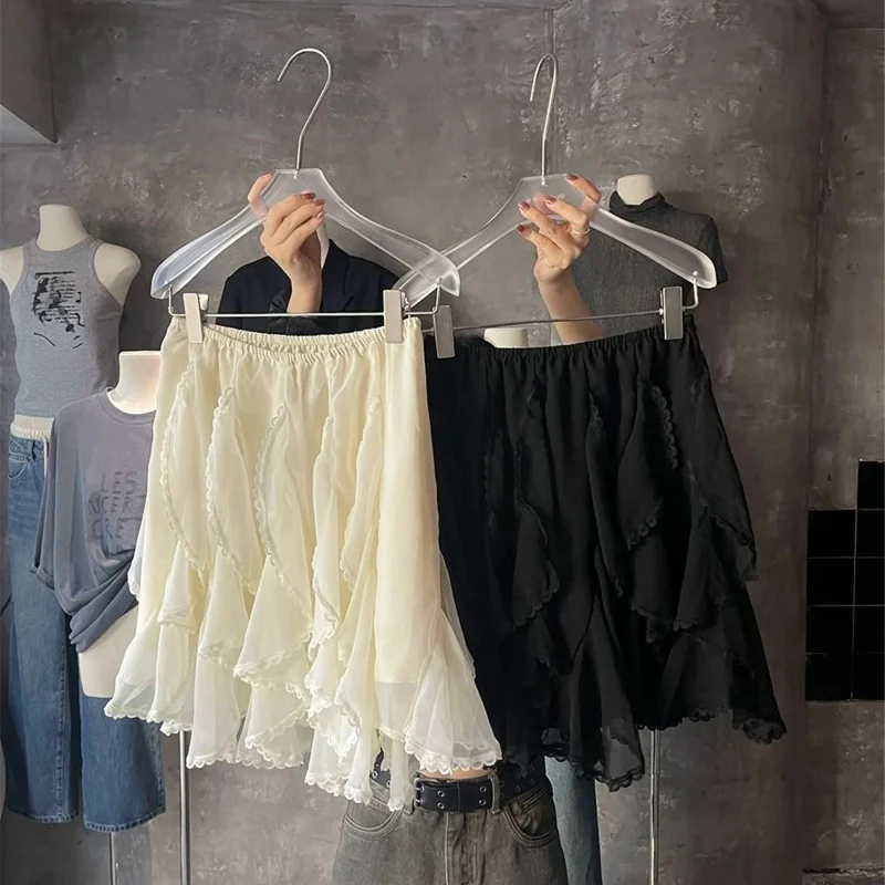 

Women Y2k Vintage Irregular Lace Patchwork Skirt Women Sweet Elegant Slim Mini Skirt Korean Fashion High Waist Short Skirt New