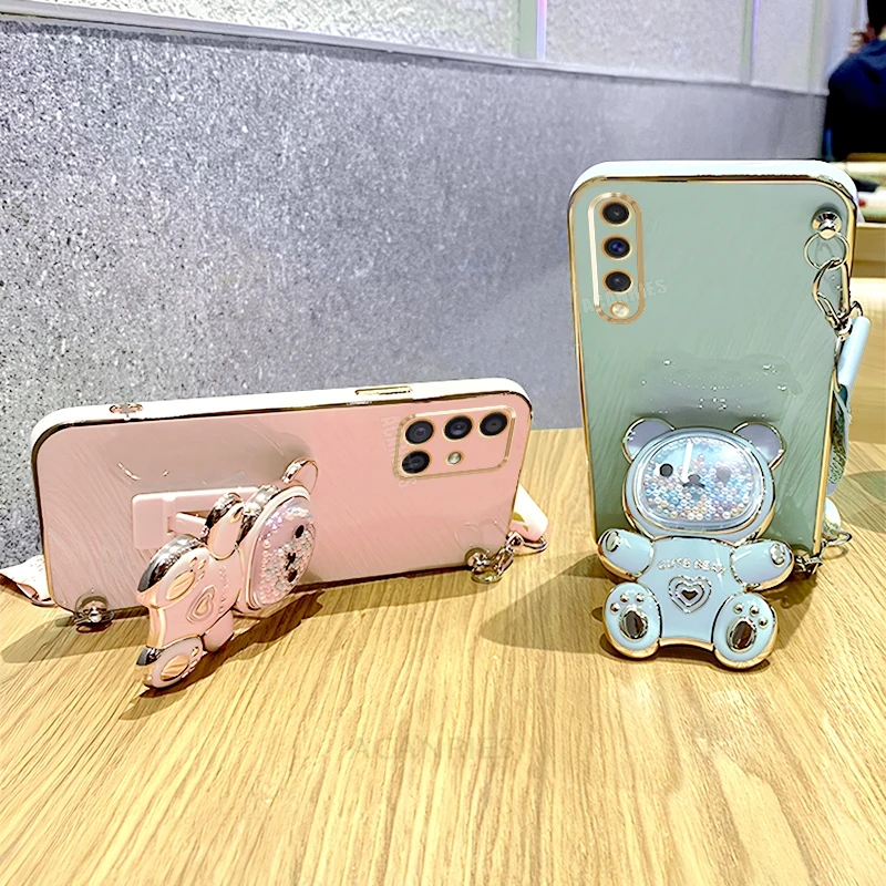 A 50 70 20 30 Crossbody Lanyard Bear Silicone Case For Samsung Galaxy A50 A70 A20 A30 A30s A20s A7 2018 A51 4g Holder Cover A50s