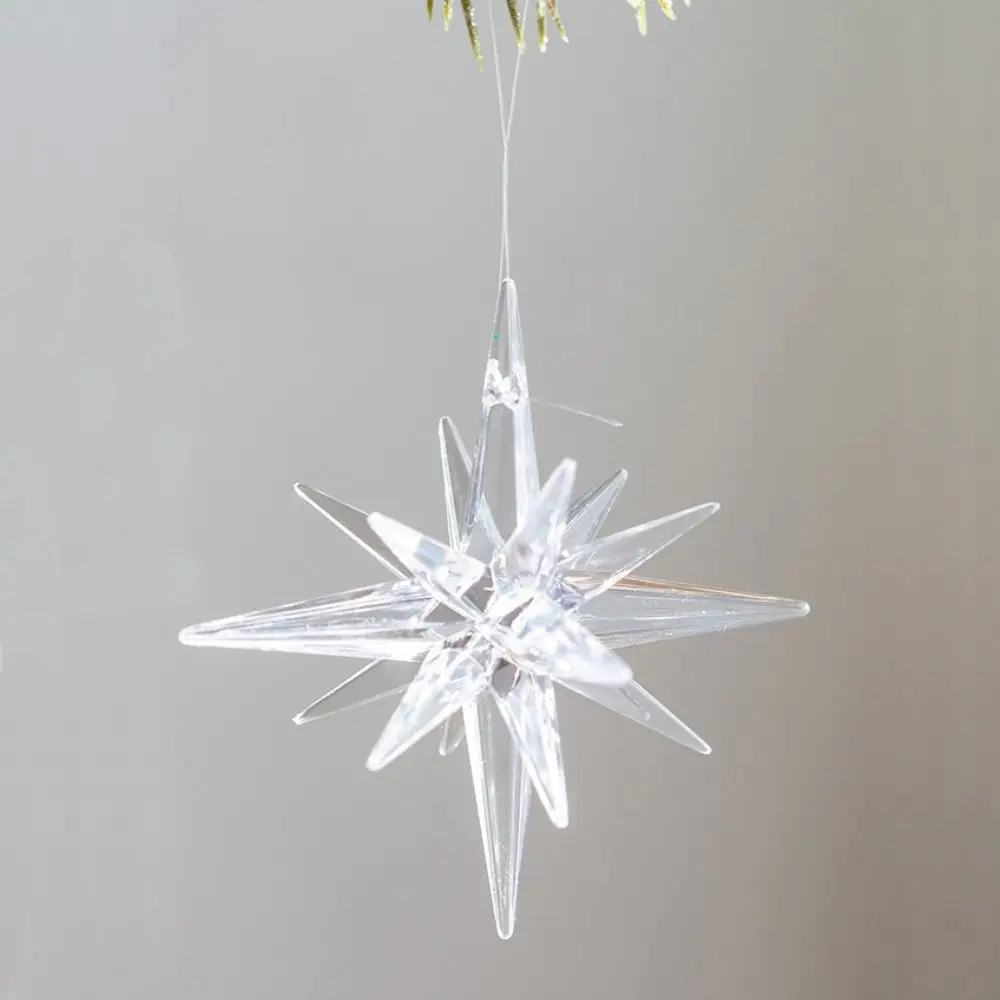 Pendurado árvore de natal estrela pingente fontes de festa explodindo estrela ornamento de natal adereços fotográficos transparentes