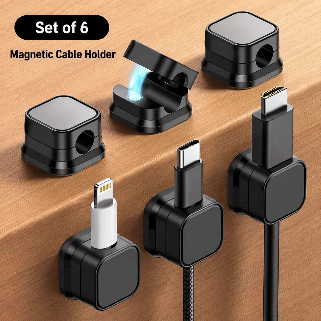 Magnetic Cable Clip Holder for Charging Cord Management, Desktop Wire Organizer with Self-Adhesive Sticky Backing, No-Drill