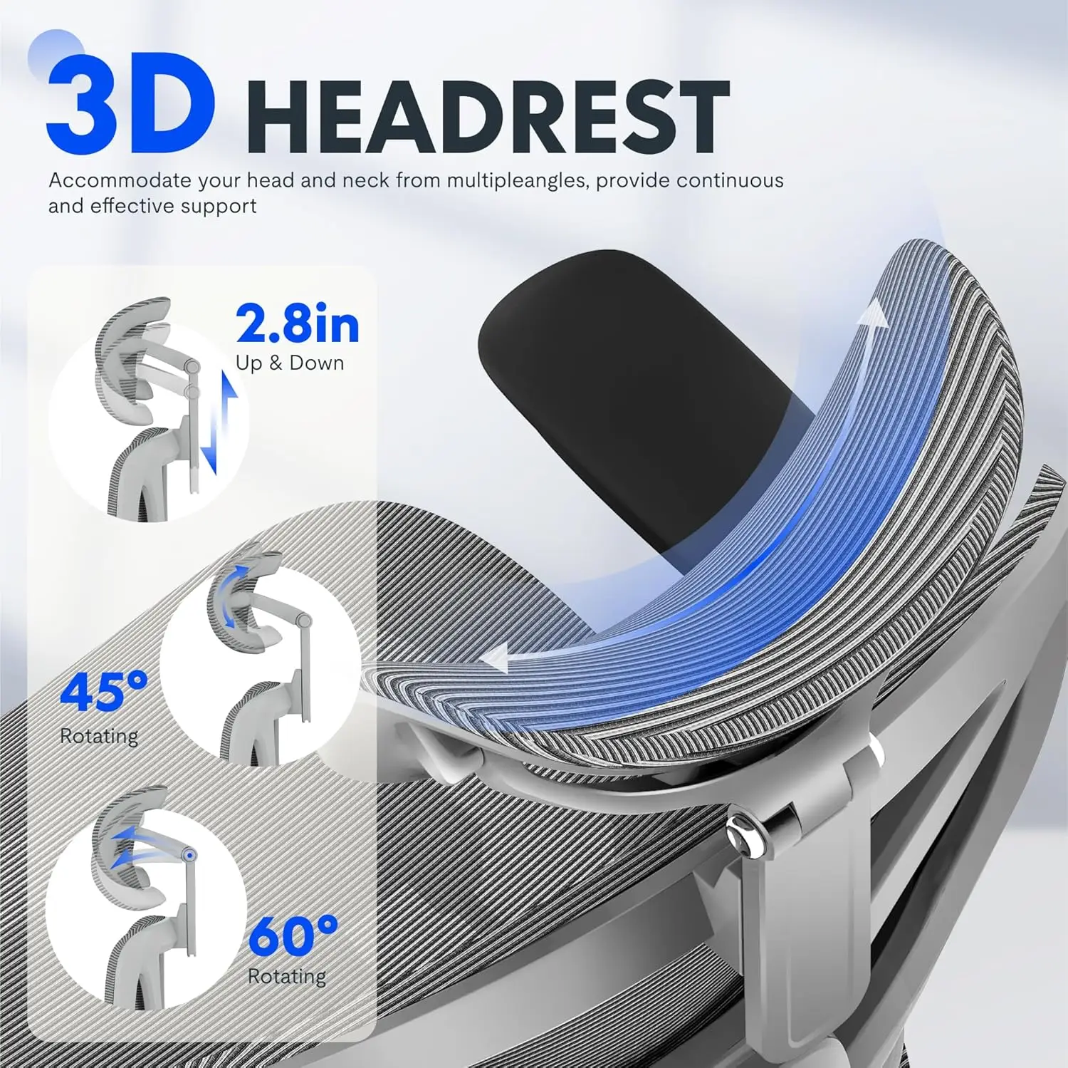 Office Chair with Footrest- Adjustable 3D Armrests, Dynamic Lumbar Support, Recline & Tilt Fun