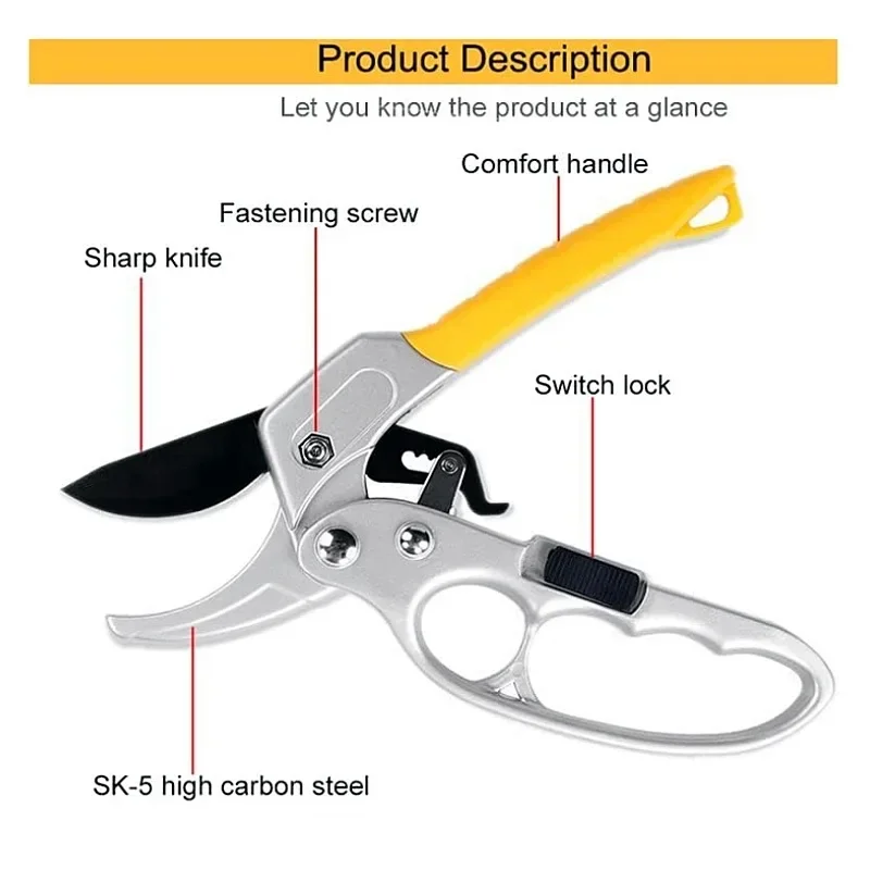 Premium Garden Scissors Clippers Pruners Ratchet Pruning Shears Work 3 Times Easier Tools for Trimming Rose Floral Tree