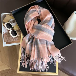 Korean Style Imitation Cashmere Plaid Warm Shawl Scarf Men's and Women's Autumn Winter Cold Proof Fashion Versatile Tassel