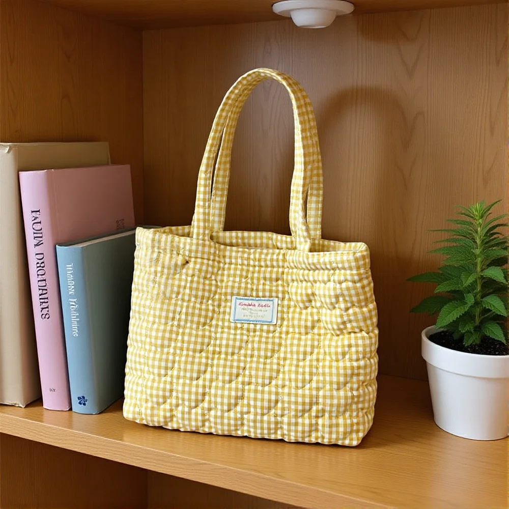 Large Capacity Padded Tote Bags Quilted Love Heart Plaid Women Shoulder Bag Ladies Crossbody Handbag Casual Travel Female Bag