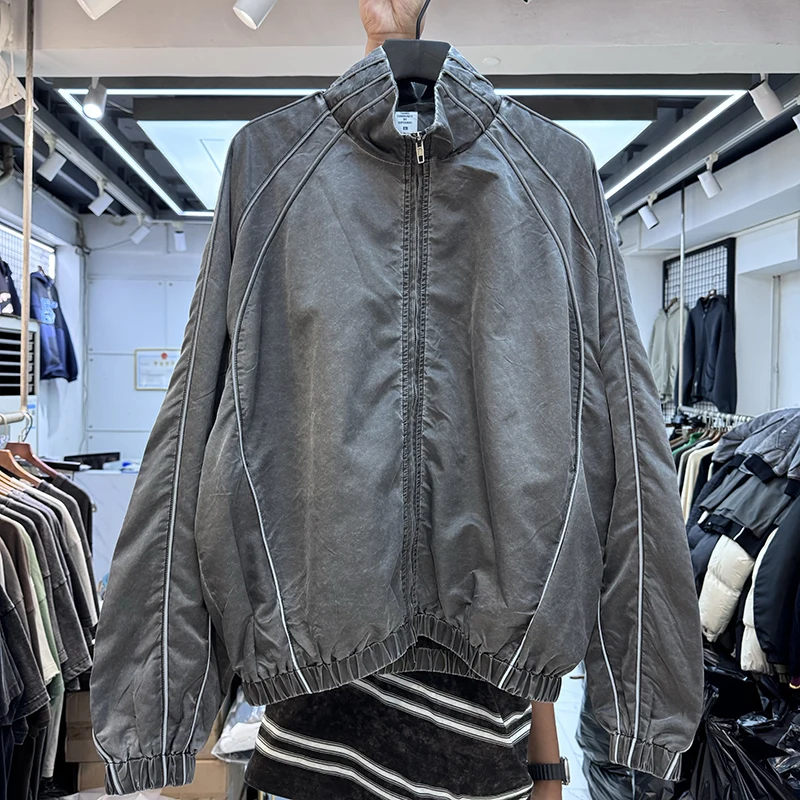 

Streetwear Original Design Loose Fit Zipper Men's Jaet Heavyweight Reflective Stripes Functional Sle Autumn Winter Coat