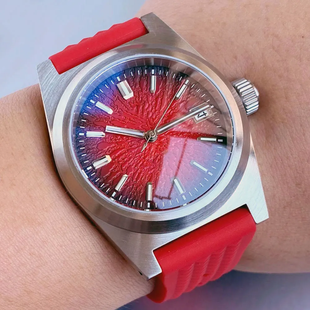 Tandorio New 38mm Brushed Case NH35 Automatic Diving Men Watch Luminous Sapphire Glass Brown Red Dial 200m Waterproof - Image 3