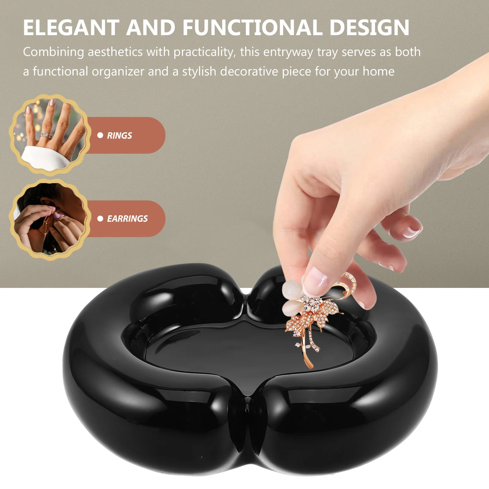 Black Ceramic Jewelry Tray Modern Decorative Jewelry Organizer Tray for Rings Earrings Necklaces Bracelets Watch Keys Gift