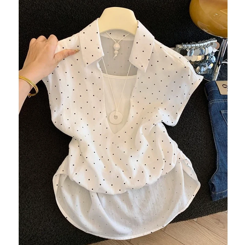 Summer Clothing Trends For Women - Fake Two-piece Polka Dot Print Korean