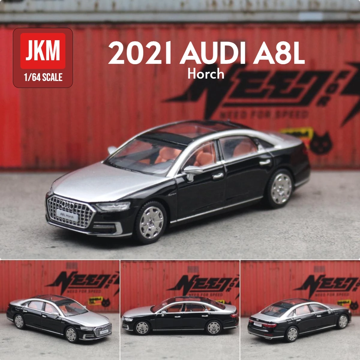 1/64 Audi A8L Sedan miniatura modelo JKM 1:64 ruedas libres coche de juguete vehículo Diecast aleación colección Premium regalo para Navidad niño