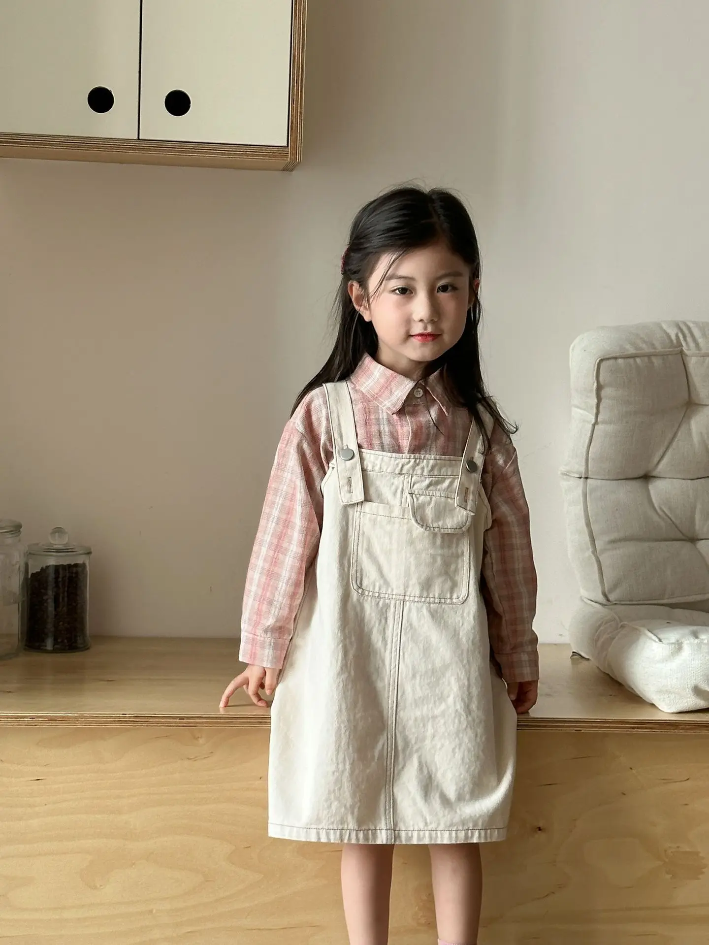 2025 Autumn New Children Overalls Cotton Boys Casual Trousers Baby Girls Solid Loose Strap Dress Kids Brother Sister Clothing