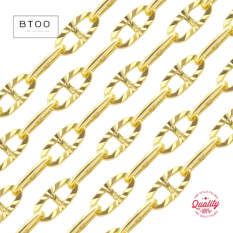 

14K Gold-Filled Starburst Pattern Flat Marine Chain 2.3x4.7mm Unfinished Chain 1 Meter for Sale