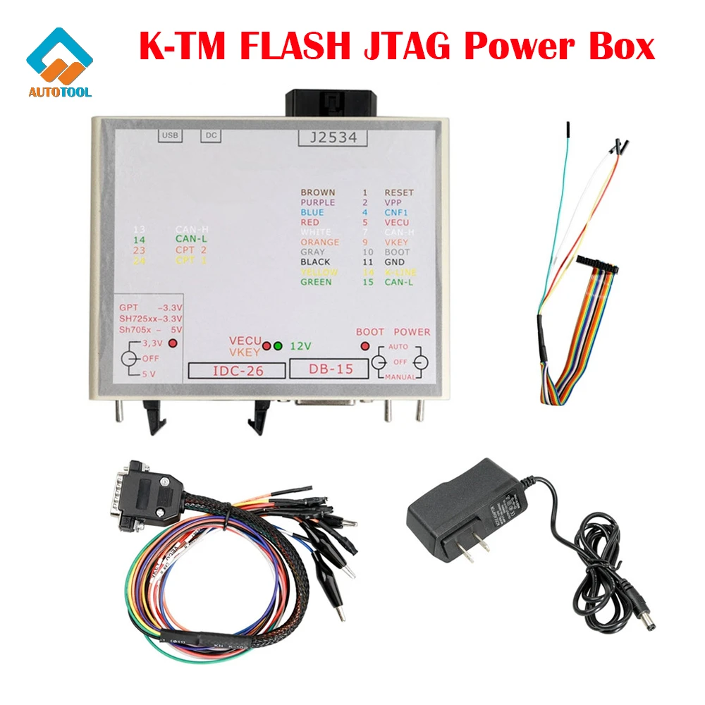 

K-TM FLASH JTAG Power Box FLSAH Adapter Use for ECU Programmer J2534 Device Switches with Adapters Multi-Purpose Connector