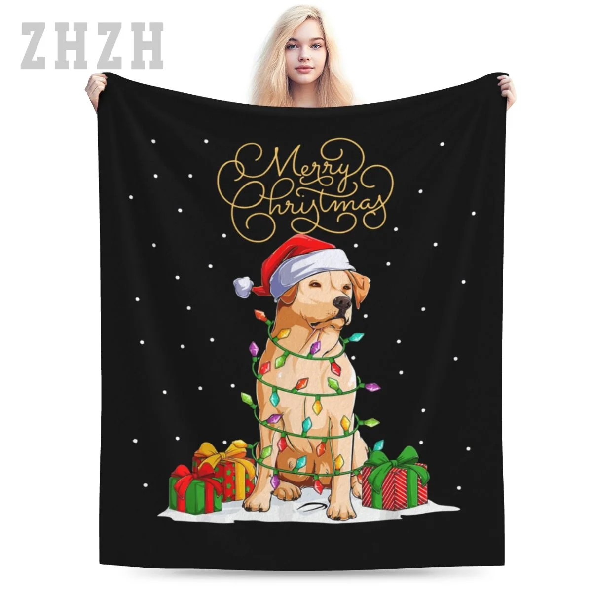 Blanket Labrador Retriever Merry Christmas Xmas Lab Christmas Dog Flannel Multifunction Camping Sofa Cover Keep Warm
