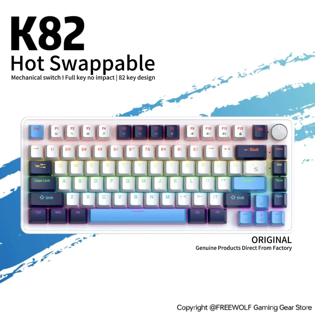 APAYADO K82 Mechanical Keyboard,RGB Lighting,Multi-function Knobs for Mode Switching,Fully Hot-swappable Keys,Wired Keyboard