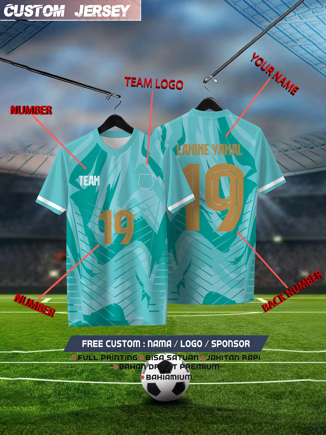 

Customized Geometric Green Short Sleeved Shirt with Team Name, Emblem, Name and Number, Outdoor Sports Short Sleeved T-shirt