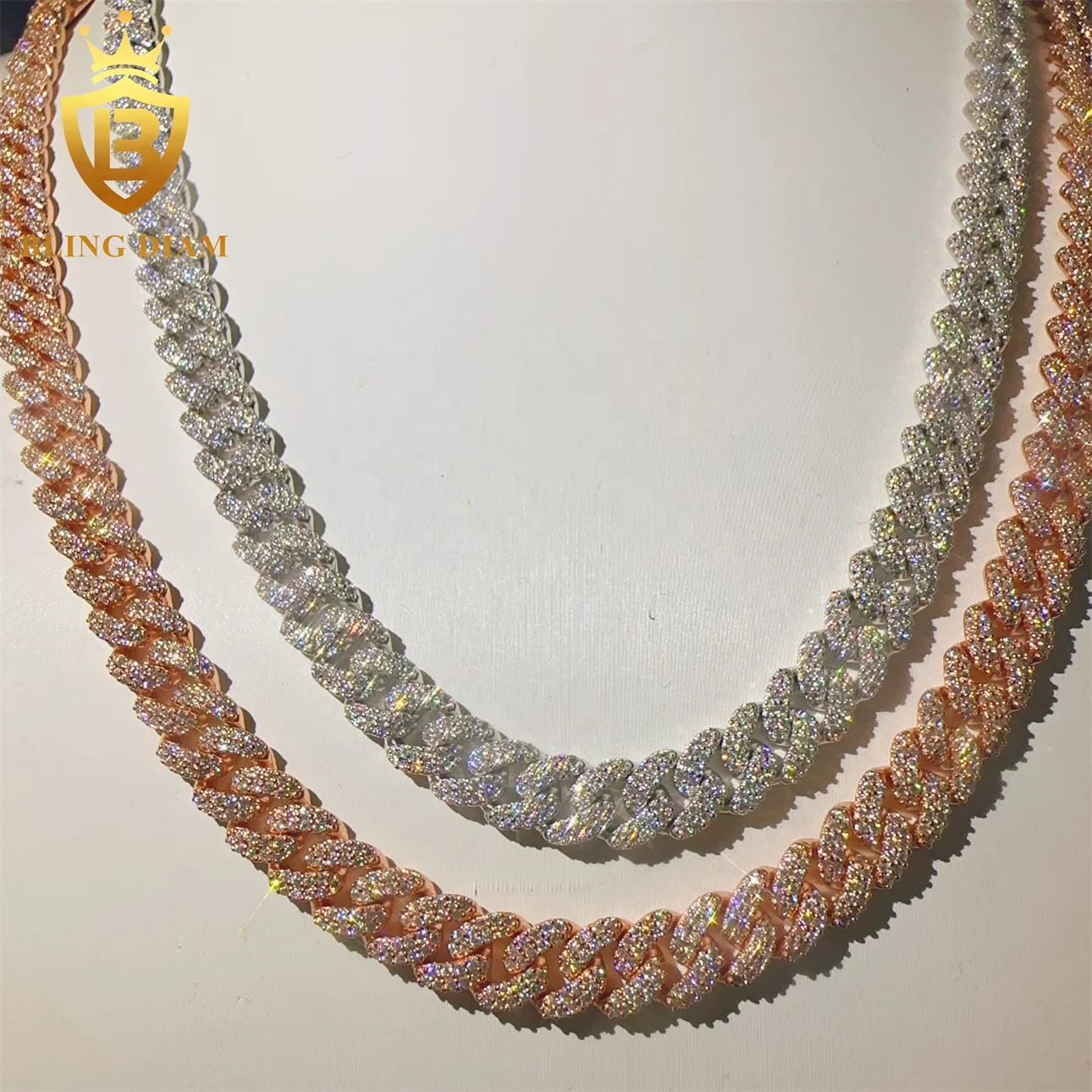 VVS .Hip Hop Miossanite Iced Out VVS Moissanite Diamond 8mm Sterling Silver 925 Miami Cuban Link Chain Necklace