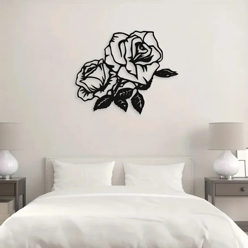 1pc Rose Blume Metall schwarz Silhouette Ornament-elegante Wandbehang Dekoration für Wohnzimmer, ideale Valentinstag Geschenk