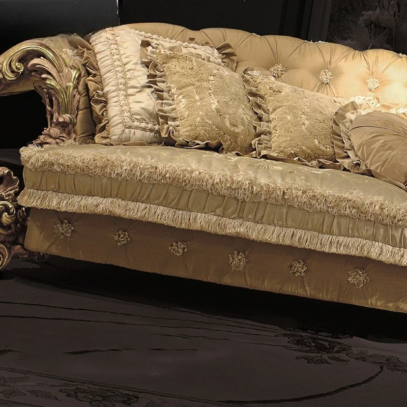 European fabric sofa large apartment living room luxury 1 combination solid wood carving flower villa French neoclassical