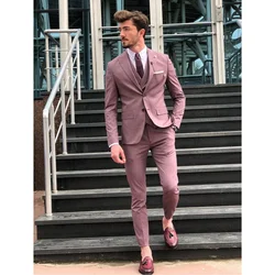 Chic Solid Men Suits Slim Fit 3 Piece (Blazer+Vest+Pants) Fashion Peak Lapel Business Casual Office Outfits Prom Wedding Suits