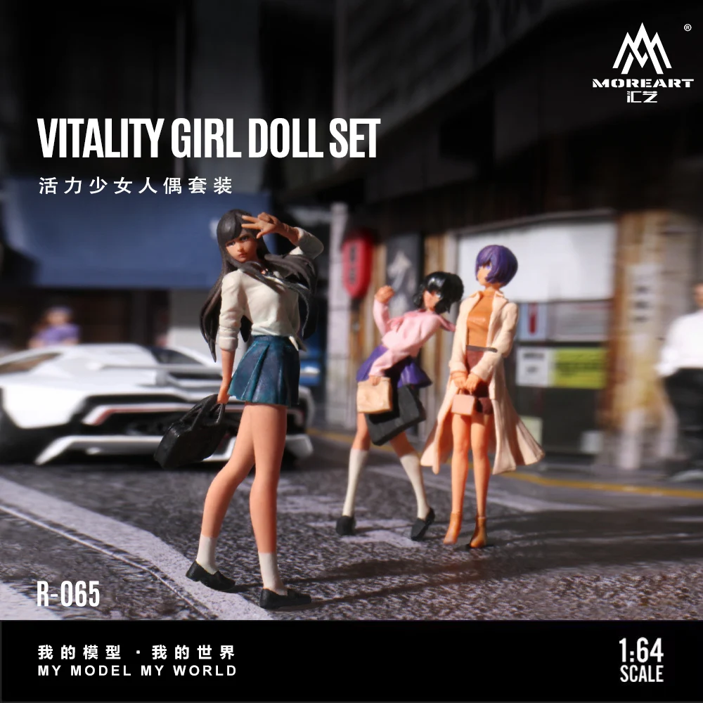 Mais arte 1:64 conjunto de boneca de menina dinâmica, modelo de figura de decoração de resina para presente, exibição e coleção