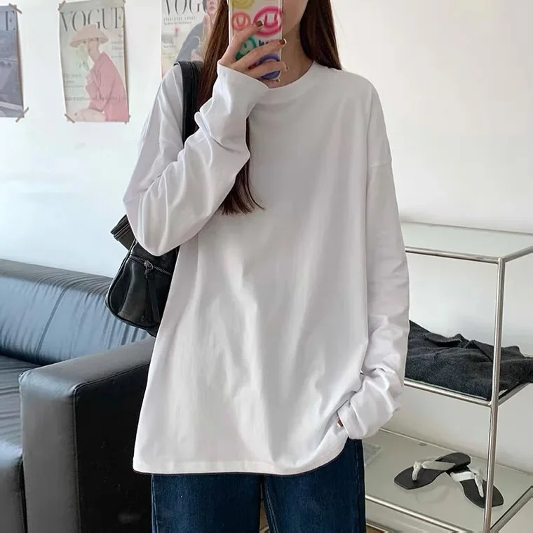 White Student Top White T Autumn Long Sleeve T-Shirt Female Loose Ins