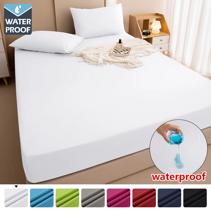 Waterproof Mattress Covers Protector Adjustable Bed Fitted Sheets With Elastic Band Soft Breathable Solid Color Bed Cover Home