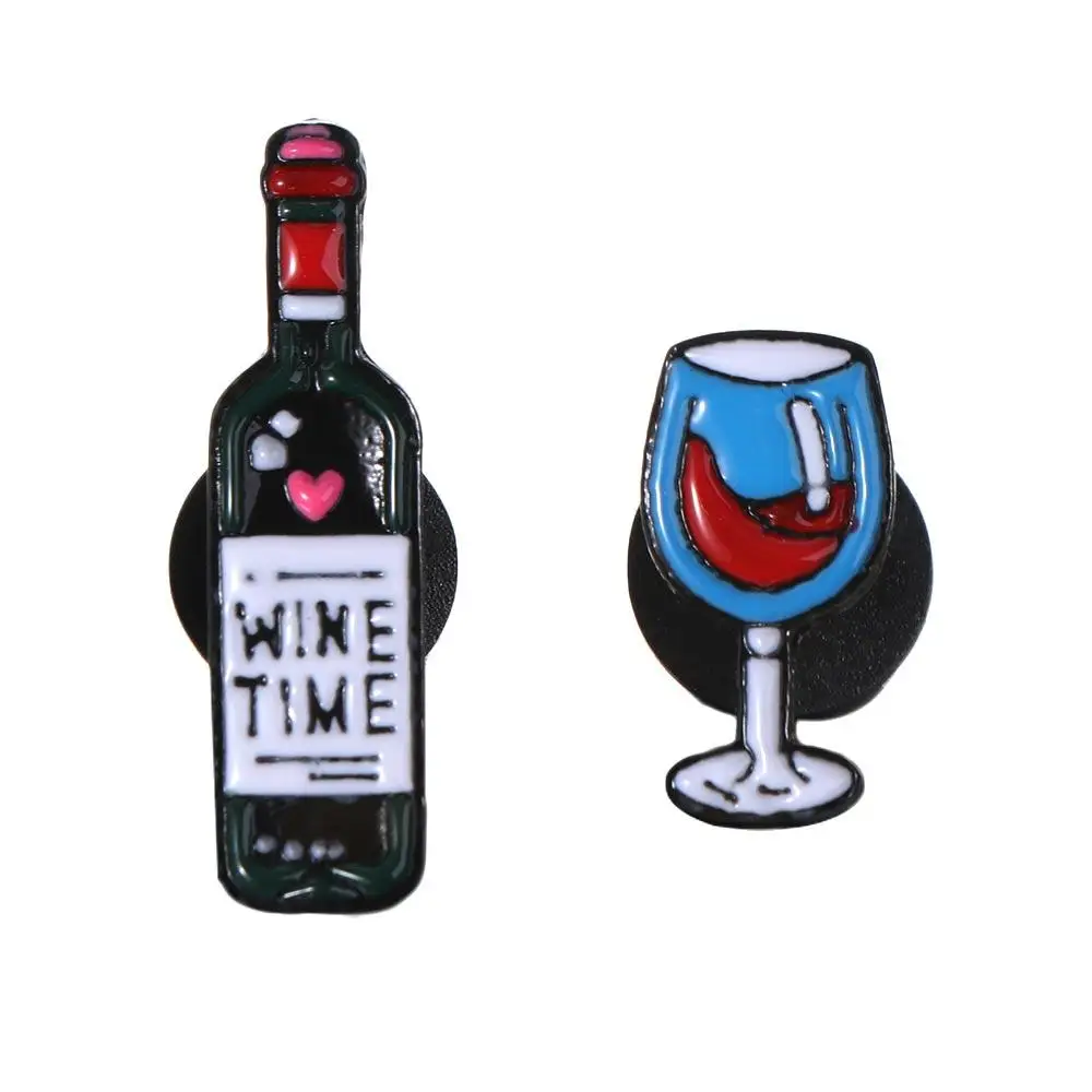 Metal Badge Red Wine Bottle Cup Wine Time Brooch Mini Cartoon Wine and Wine Glasses Pins Cute Exquisite Lapel Metal Pins Clothes