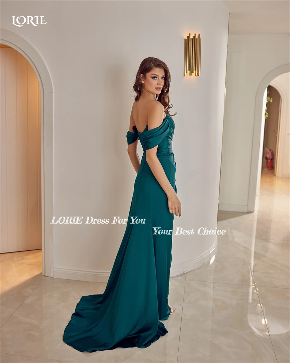 LORIE Elegant Evening Dresses Off Shoulder Side Slit Mermaid Beadings Dubai Shiny Satin Prom Dress Arabia Celebrity Party Gowns