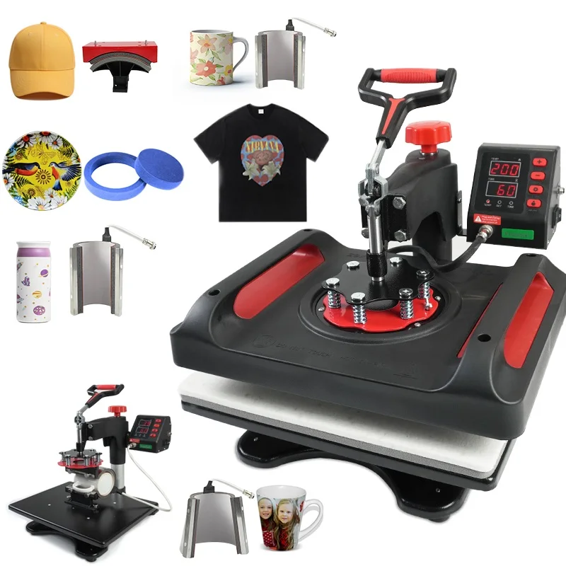 P8001X split combination hot press t-shirt hot press 5 in 1 cup cap/cap printing machine