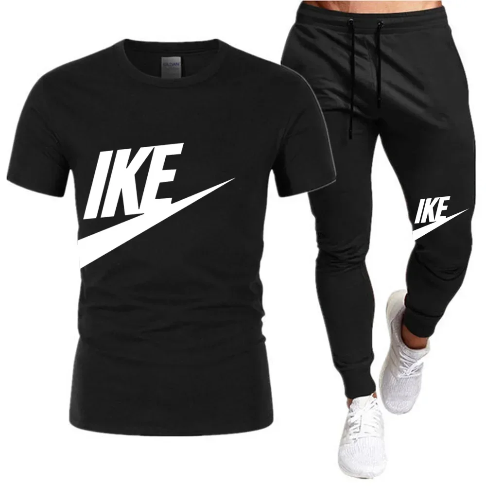 Summer men\'s clothing Fashion short-sleeved T-shirt + thin pants set casual jogging fitness high quality sportswear set