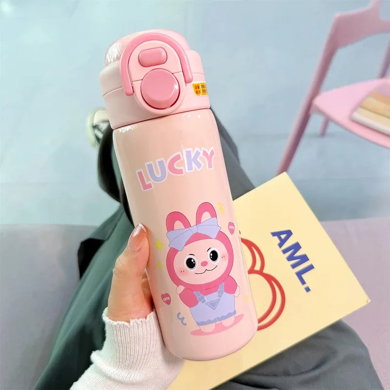 500ml kids stainless steel insulated water bottle, vacuum thermos mug for school, leakproof hot cold drink cup view 2