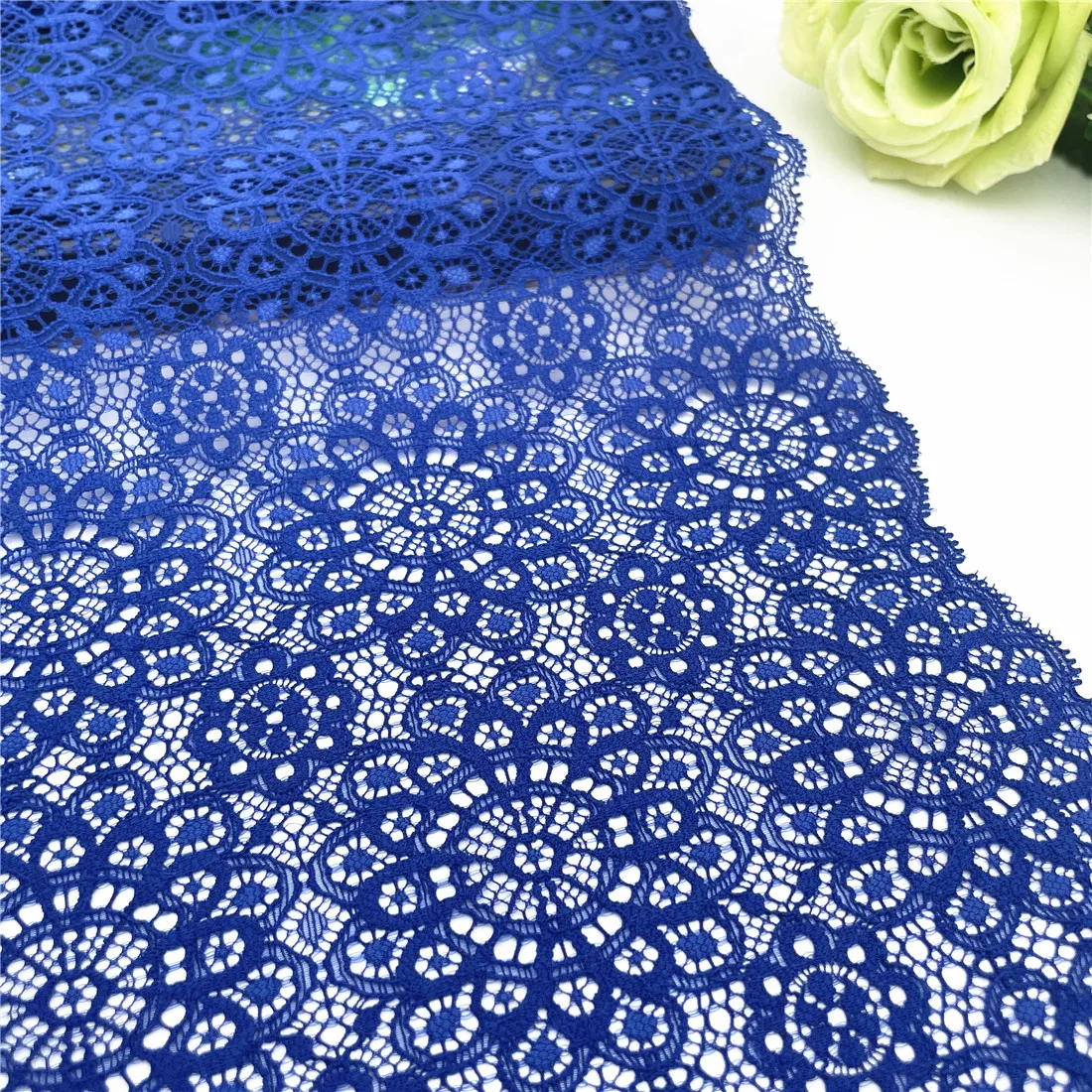 3y/lot Width 26cm Klein Blue Elastic Stretch Lace Trims For Clothing Accessories Dress Sewing Applique Costume Lace Fabric