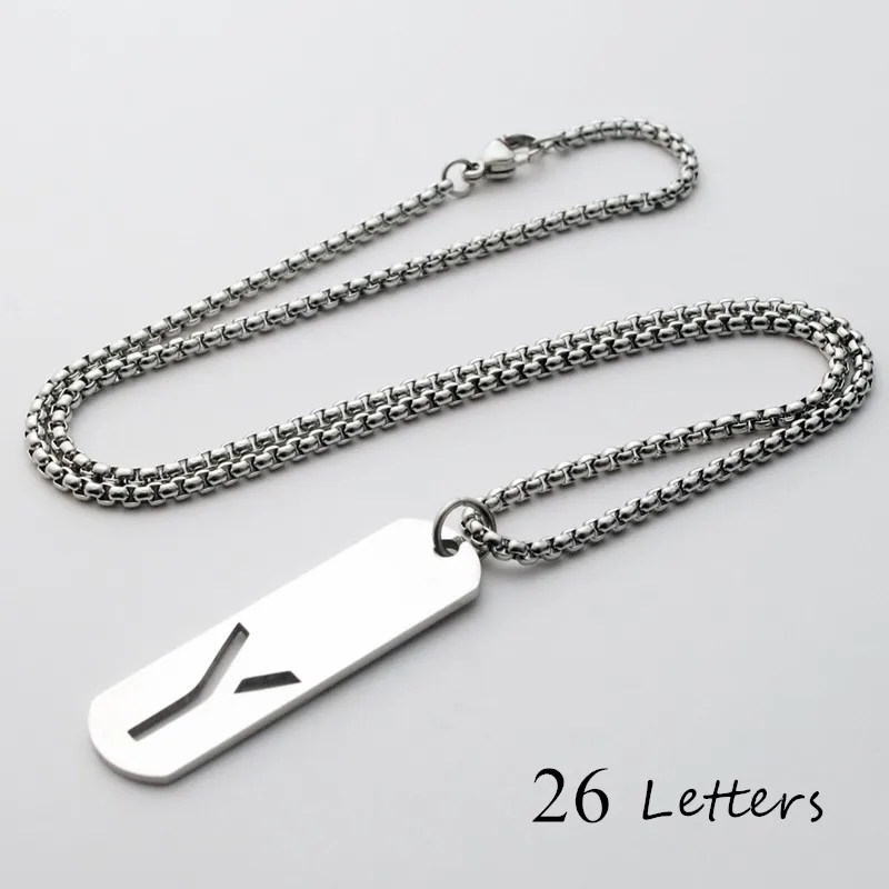 Stainless Steel Hollow Initial Letter Alphabet Pendant Necklace for Women Men