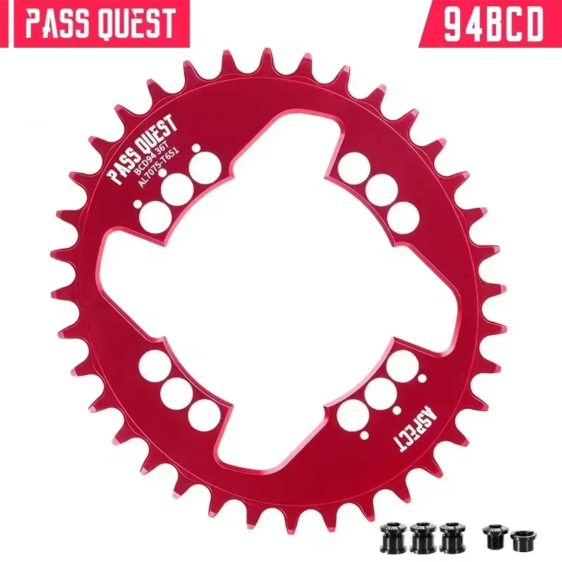 PASS QUEST-Narrow Wide Chainring Monoplate Sprocket for MTB Road Bike 28-38T Chainwheel Black and Red Bicycle Monoplate Spro