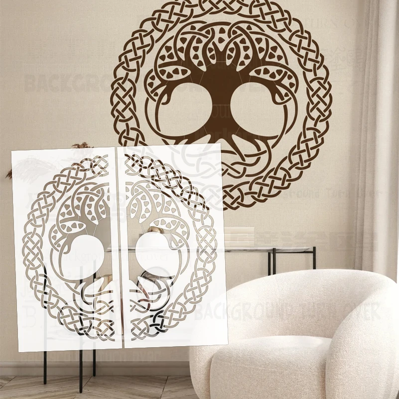 50cm - 90cm Stencil For Painting Wall Decorative Plaster Template Brick Drawing Decor Paint Mandala Celtic Tree Of Life S494