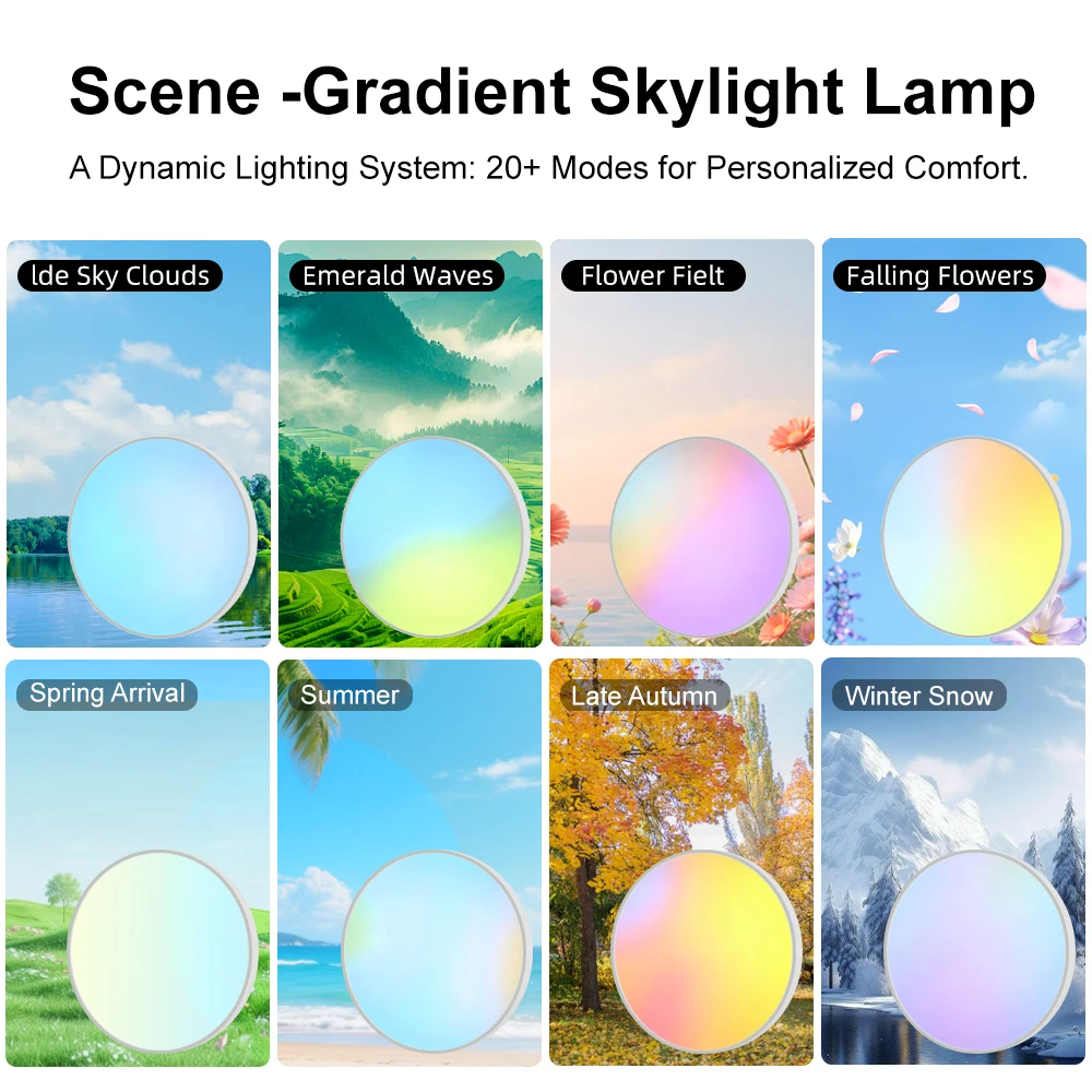 *Gradient Skylight Anti-glare Multi-function Ceiling Lamp Ambient RGB LED Light and Smart WiFi APP Remote Control for Home Offic
