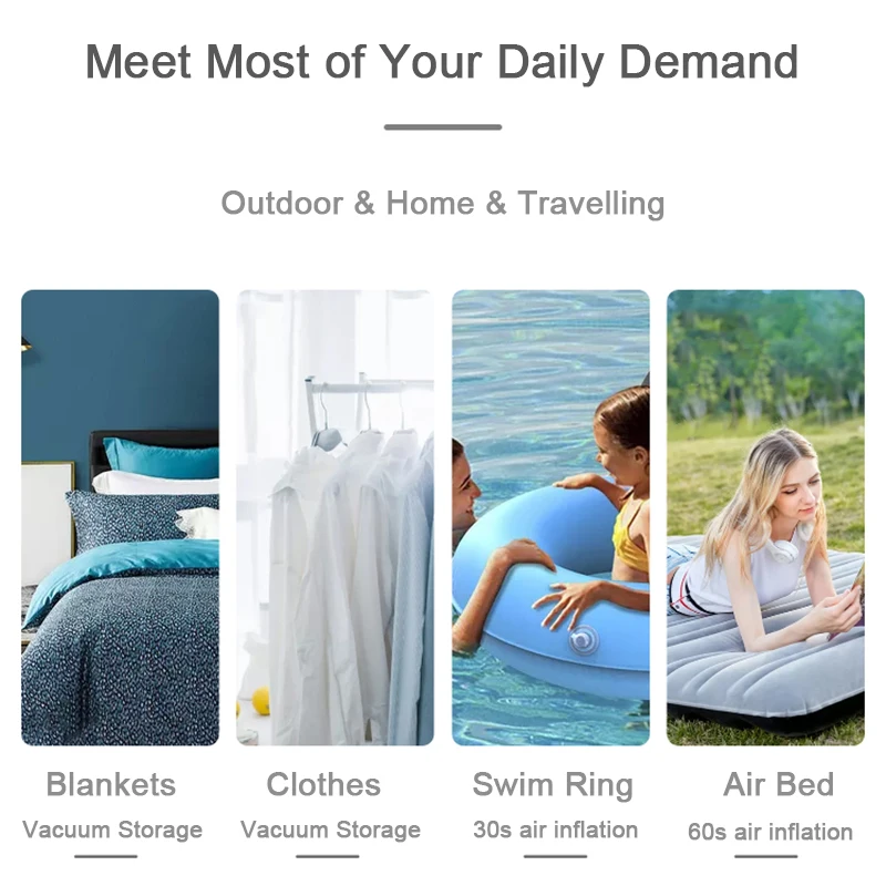 2 In 1 Borse Contenitore di Vuoto Pompa di Aria Gonfiatore 390L/Min USB Recharable Per La casa Outdoor Viaggiare Vestiti Risparmio Energetico Organizzatore borsa