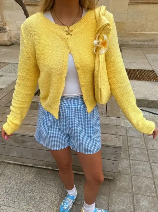 

Fresh Women's Cardigan Knitwear Minimalist Button Down Long Sleeved Jacket Made of Wool Autumn Solid Color Girls' Knitted Jacket