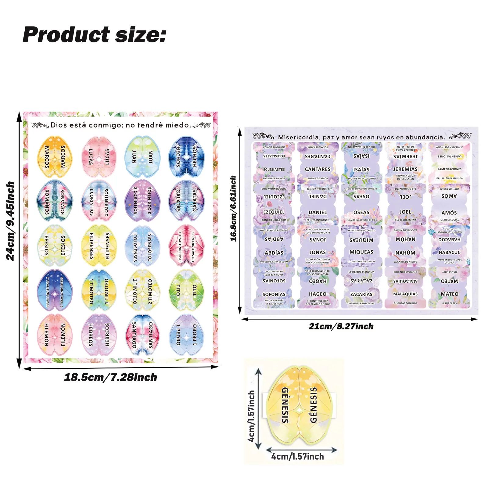 2 Sets Spanish Bible Index Tabs, 160pcs Total, Butterfly Shape & Floral Scripture Label Stickers, Laminated Bible Book Markers