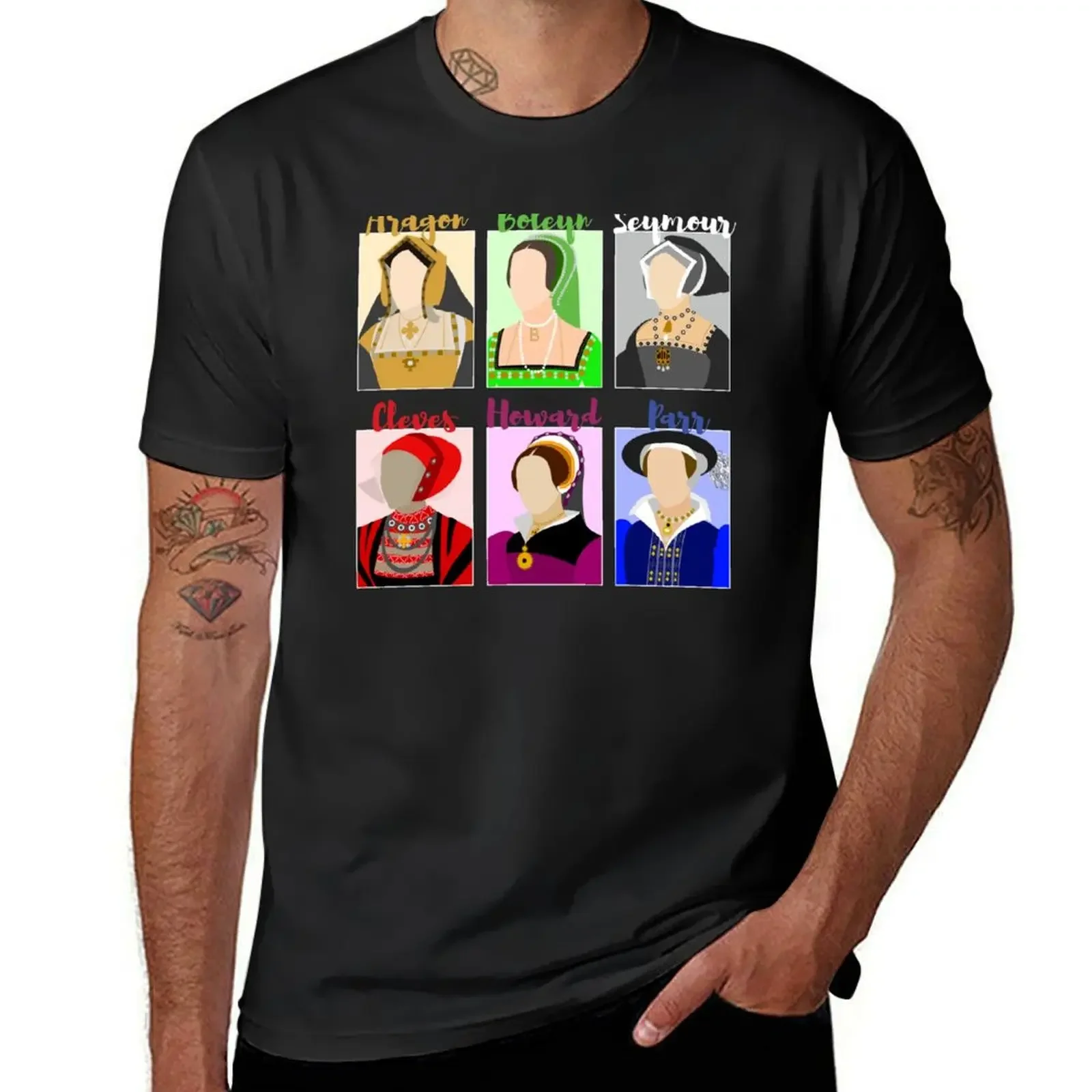 Six: The Musical Queens Portraits - Aragon, Boleyn, Seymour, Cleves, Howard, Parr T-Shirt funnys Men's cotton t-shirt