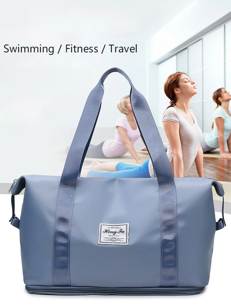 Nylon Waterproof Sports Gym Tote Bags for Women Large Capacity Storage Fold Luggage Handbag Carry On Travel Duffle Bag