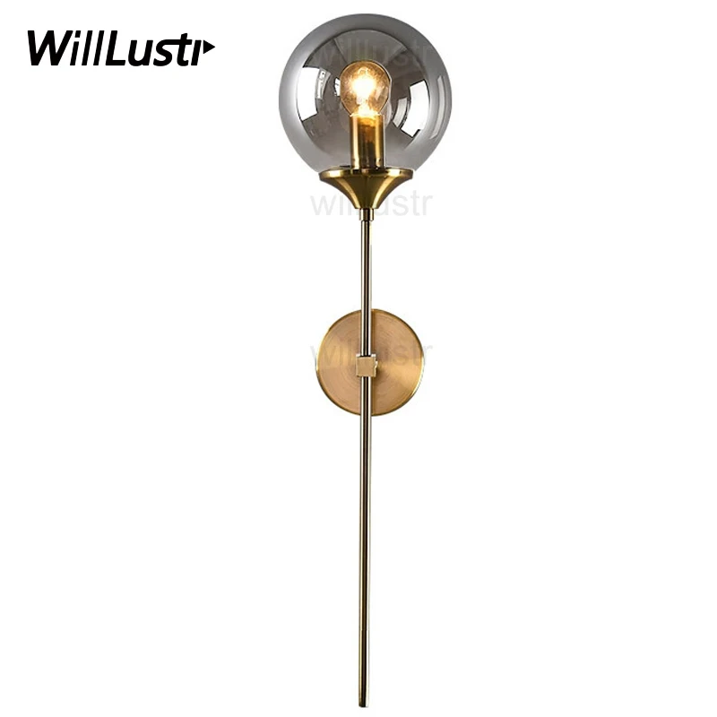 Modern Glass Wall Lamp Amber Clear Smoke Torch Light Sconce for Hotel Cafe Bar Porch Balcony Bedside Global Design with Mirror